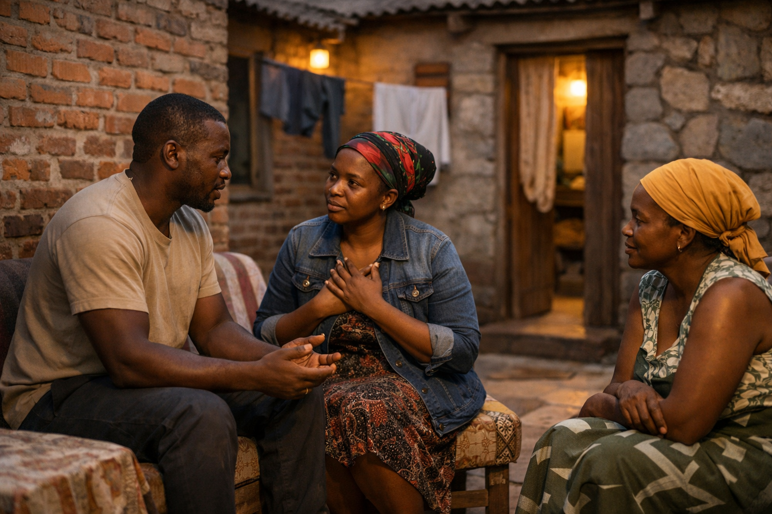Zimbabwe family support moment in a home setting